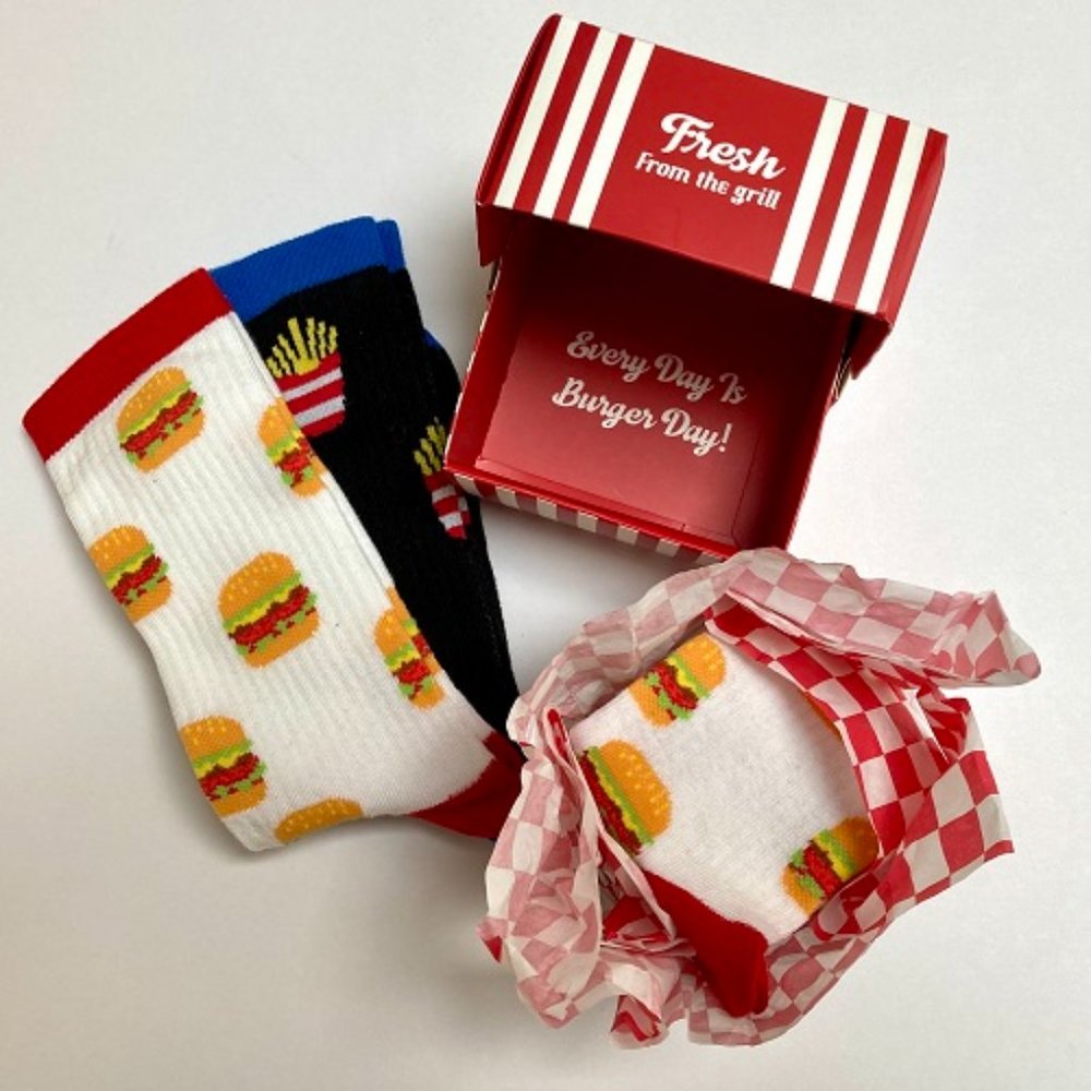 Burger and Fry Sock Set Served up in a Burger Box!